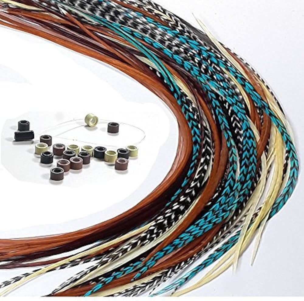 Feather Hair Extensions, 100% Real Rooster Feathers, 20 Long Thin Loose Individual Feathers Plus ... | Amazon (US)