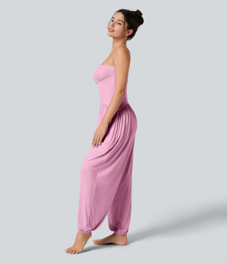 Ribbed Tube Backless Side Pocket Casual Jumpsuit | HALARA