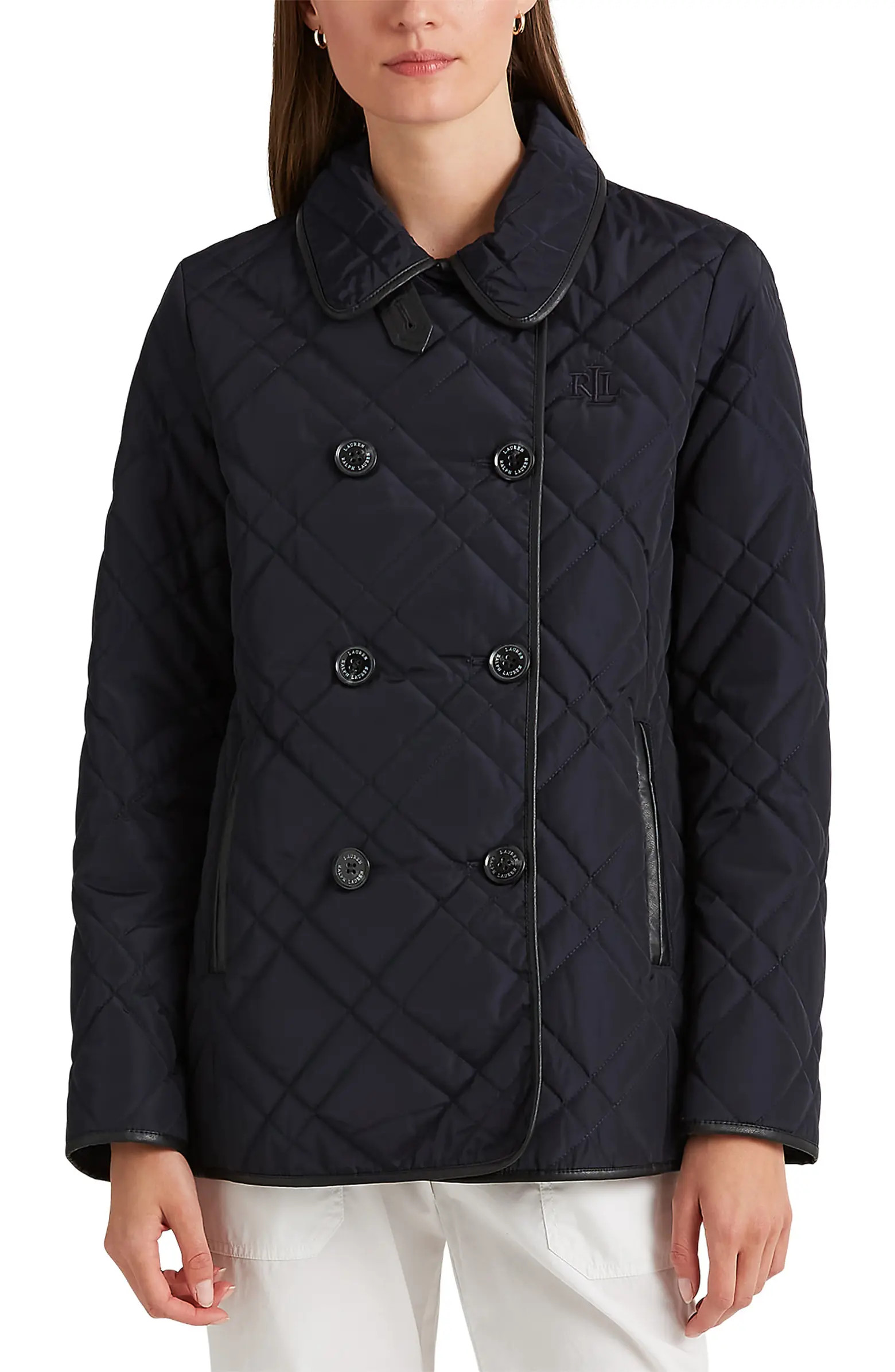 Embroidered Logo Quilted Peacoat | Nordstrom