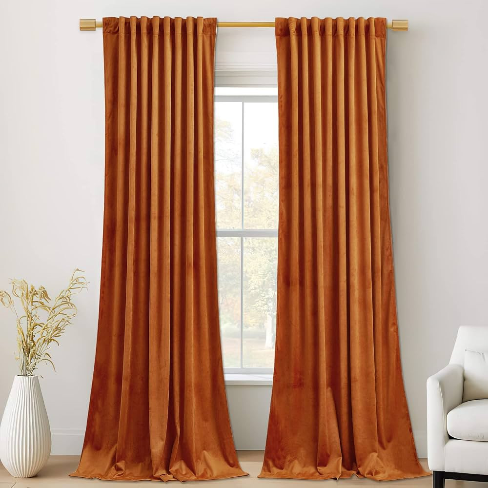 StangH Orange Velvet Curtains 96 inches, Back Tab Heavy Thick Living Room Drapes Light Blocking P... | Amazon (US)