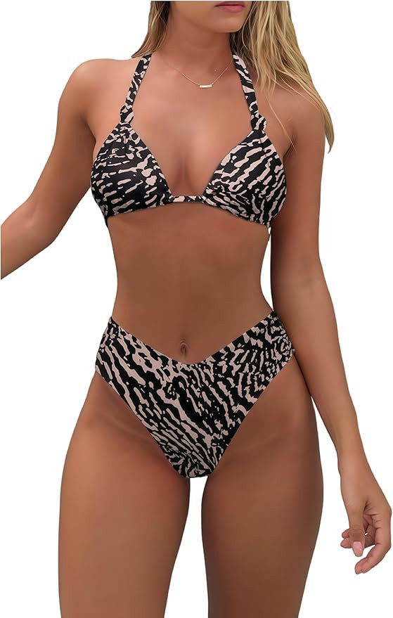 Bikini Sets for Women Sexy Halter Triangle String Bikini Cheeky V Cut High Waisted Thong Swimsuit... | Amazon (US)