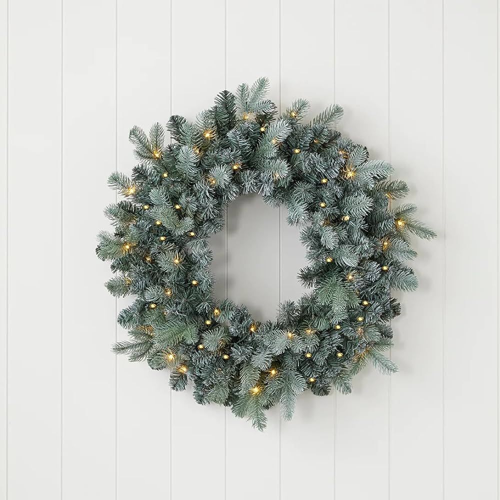 Blue Spruce 24" Wreath with Warm White LED Lights | Pre-Strung with 50 Warm White LED Lights | In... | Amazon (US)