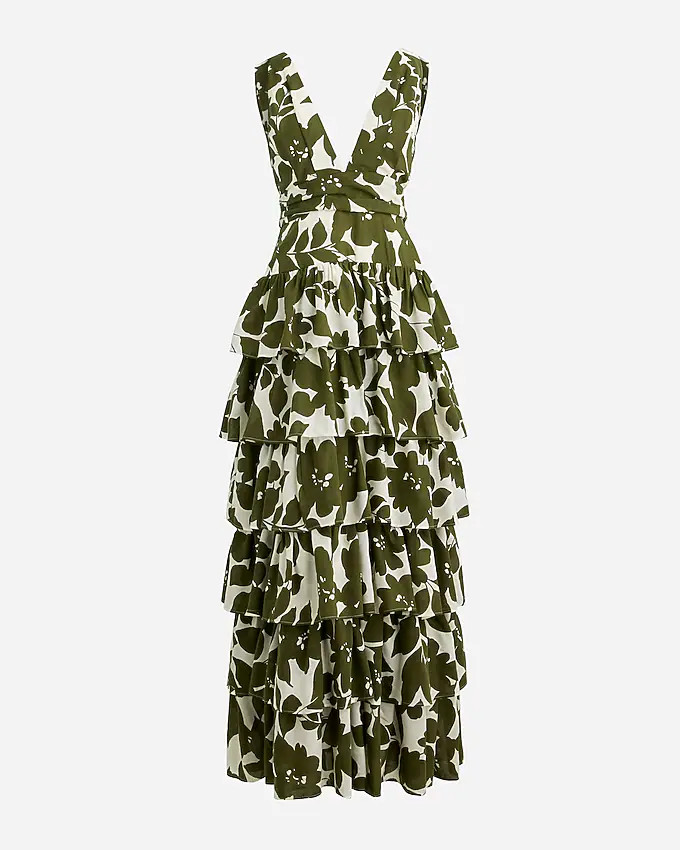Collection plunge-neck tiered dress in leafy floral | J. Crew US