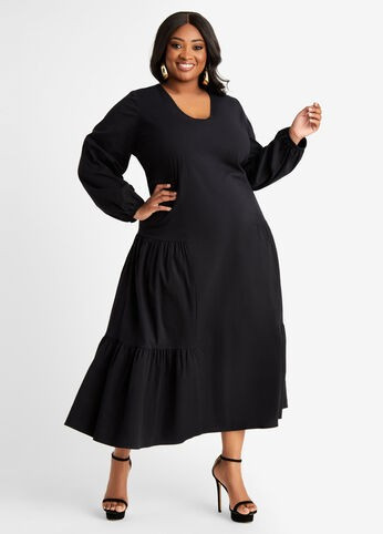Tall Poplin Peasant Tiered Maxi | Ashley Stewart