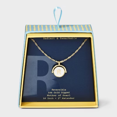 14K Gold Dipped Crystal and Mother of Pearl Circle Spinner "R" Initial Necklace - A New Day™ Gold | Target