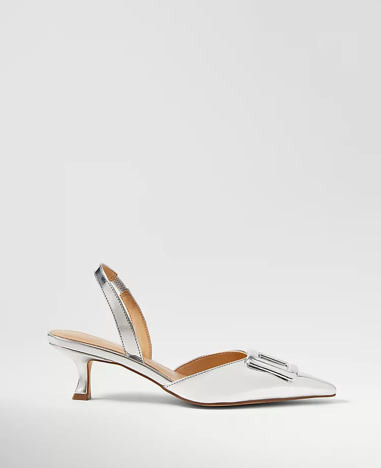 Metallic Pointy Toe Slingback Pumps | Ann Taylor
