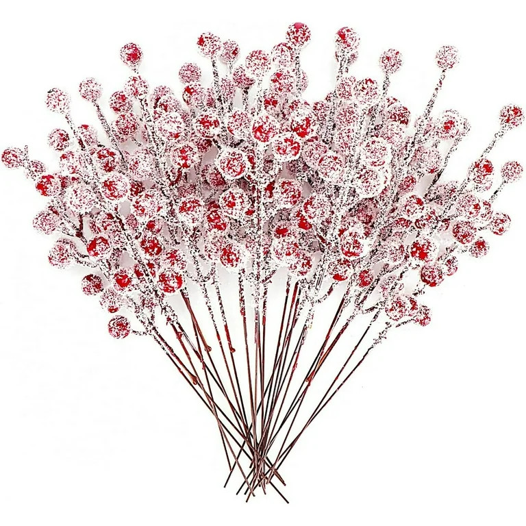 24Pcs Artificial Berry Picks Snow Sprays Christmas Frosted Holly Berry Stems Twigs Winter Branche... | Walmart (US)