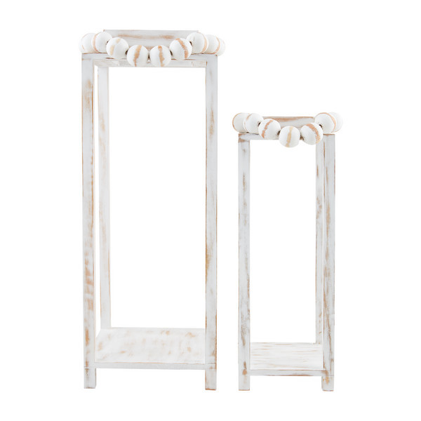 Mud Pie White Beaded Handle Lanterns | Mango Wood | Mud Pie