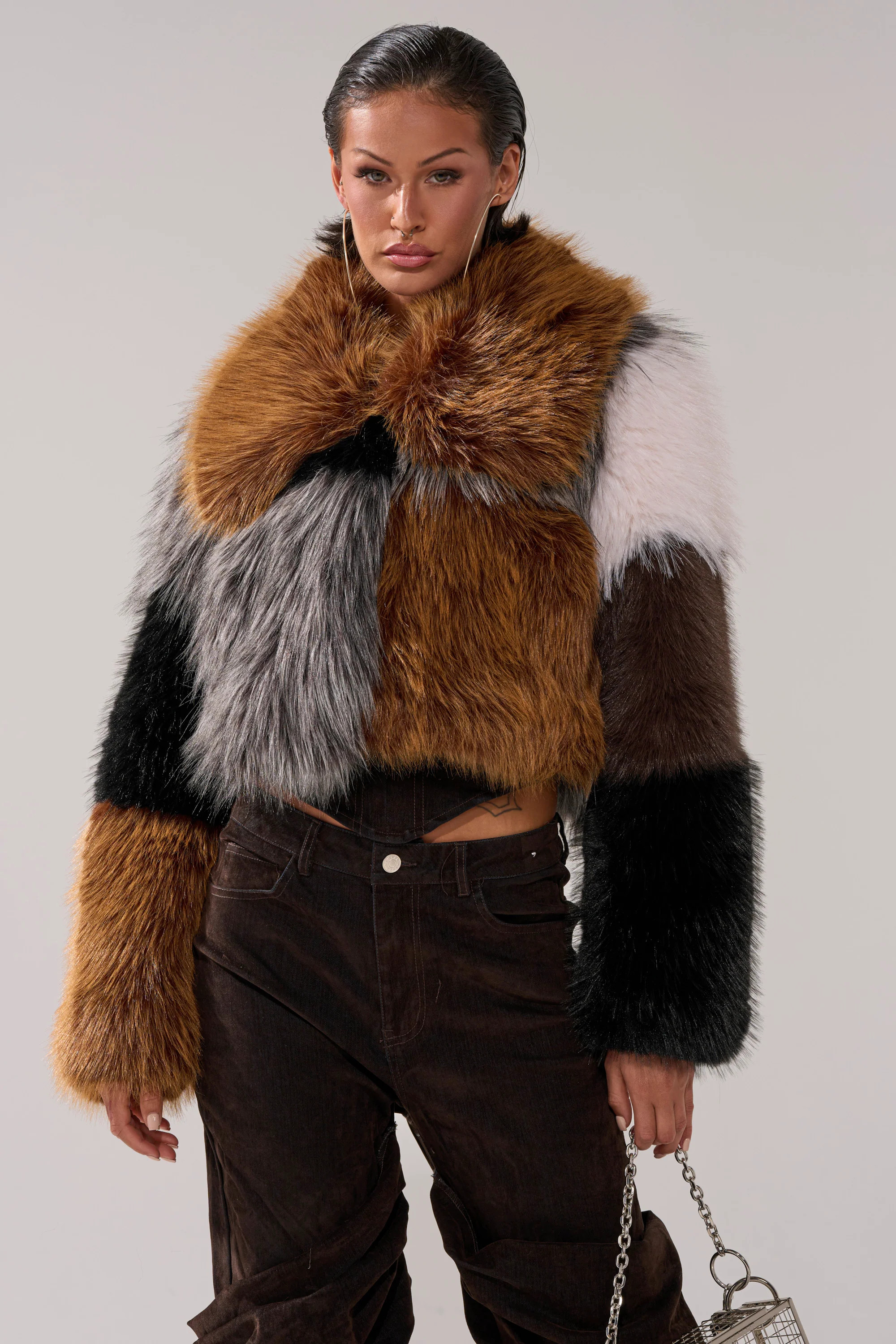 HAZEL PATCHWORK FAUX FUR COAT | AKIRA