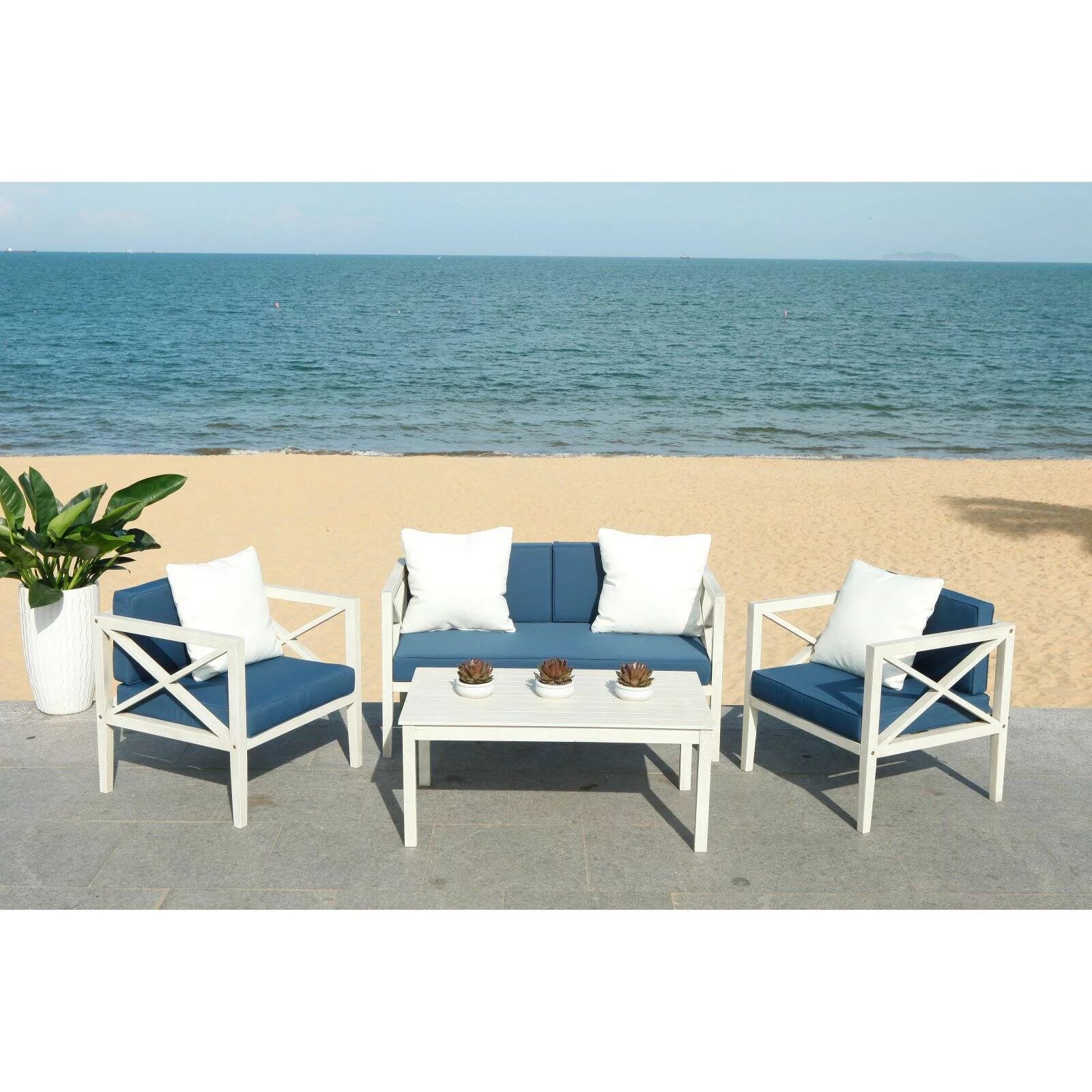 Safavieh Nunzio 4 Piece Outdoor Set with Accent Pillows | Walmart (US)