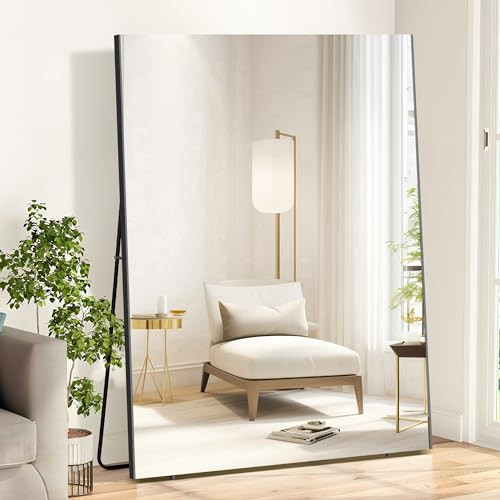 brisafe Full Length Mirror with Stand, 63"x43" Super Lightweight Glassless Home Full Floor Mirror, Oversized 0.04mm Nano-Film Gym Mirror, Black | Amazon (US)