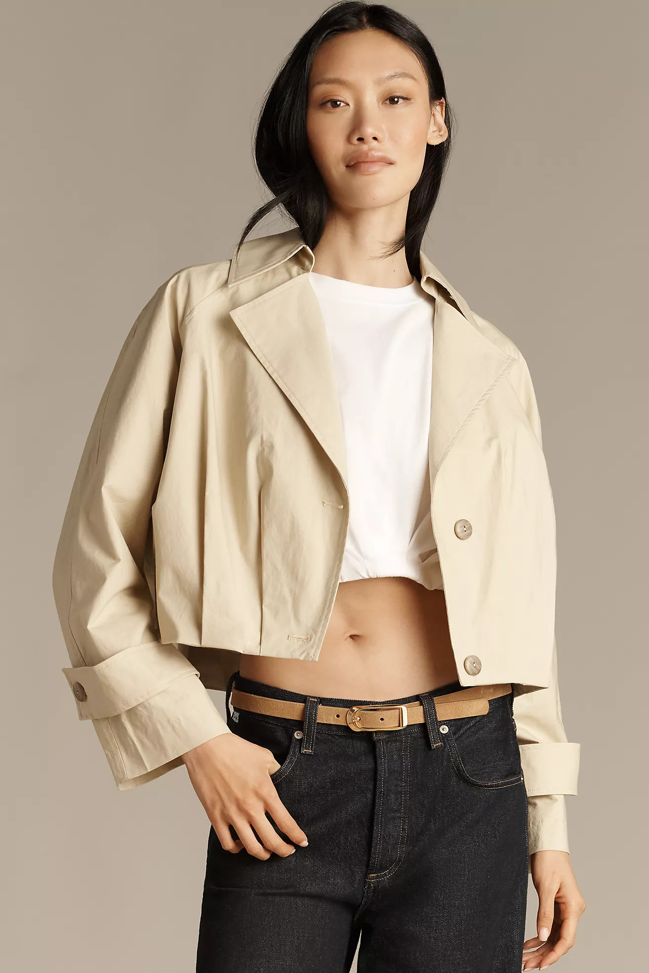 Maeve Pleated Crop Trench Jacket | Anthropologie (US)