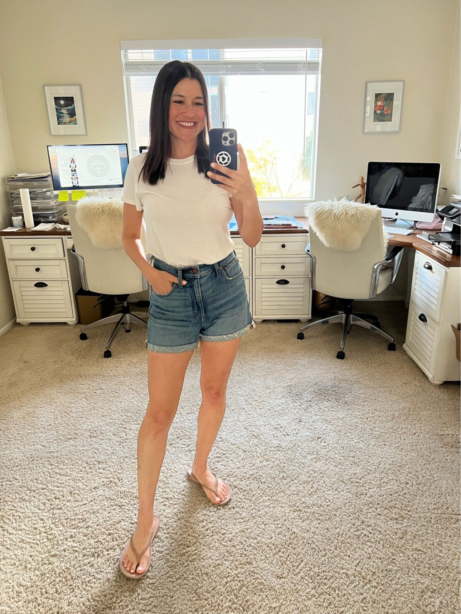Summer Jean Shorts Outfit: Mott & Bow Crew Tee, Madewell denim shorts, and FitFlop sandals

#LTKSeasonal #LTKFindsUnder50 #LTKStyleTip