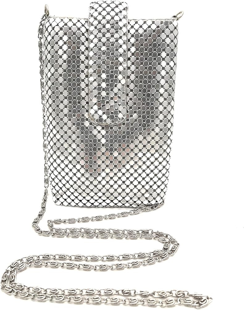 Women's Metal Mesh Small Cell Phone Pouch Bag Cross-Body Shoulder Strap | Amazon (US)