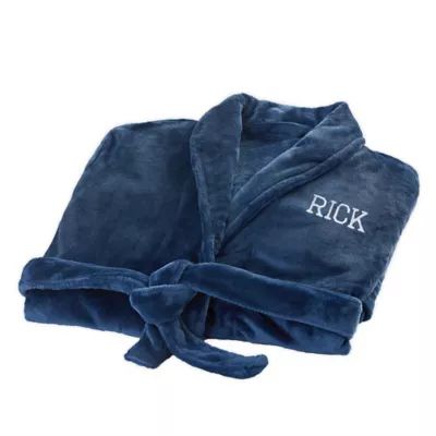 Just For Him Personalized Luxury Fleece Robe in Navy | Bed Bath & Beyond | Bed Bath & Beyond