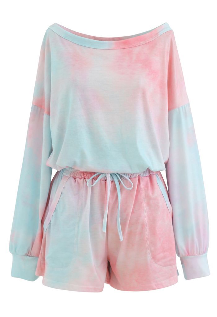 Pinky Tie Dye Loose Sweatshirt and Shorts Set | Chicwish