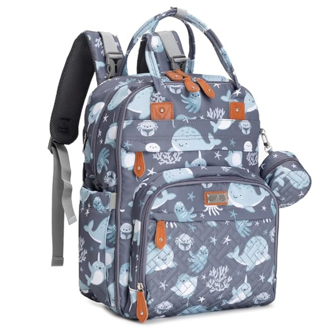 BabbleRoo Baby Diaper Bag - Laptop Backpack, Sea Animals, Unisex, 12"x8"x16.5", 26L | Amazon (US)