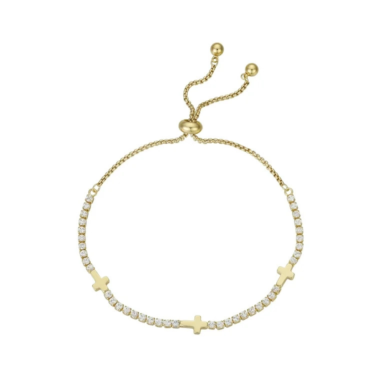 Believe by Brilliance Women's 14Kt Gold Flash Plated Cubic Zirconia Cross Adjustable Bolo Bracele... | Walmart (US)