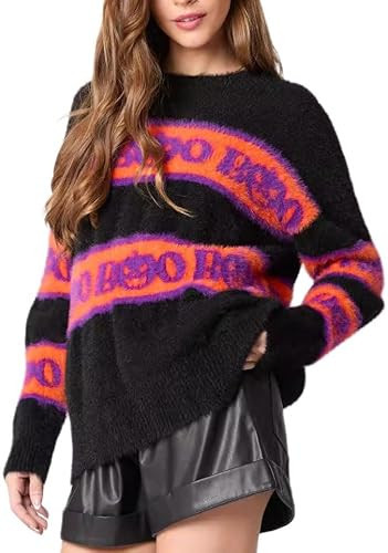 Halloween Pumpkin Ghost Skeleton Ugly Sweater Y2k Fairy Graphic Sweatshirt Holiday Party Long Sleeve Pullover Tops Black | Amazon (US)