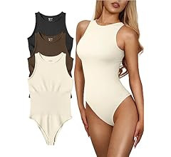 OQQ Women's 3 Piece Bodysuits Sexy Ribbed One Piece Sleeveless Halter Neck Bodysuits | Amazon (US)