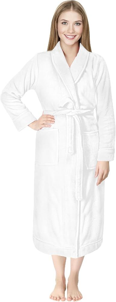 NY Threads Women Fleece Shawl Collar Bathrobe Plush Long Robe | Amazon (US)