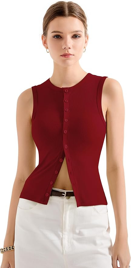 SUUKSESS Women Button Down Going Out Trendy Tops Ribbed Sexy Vest Y2K Tank Tops | Amazon (US)