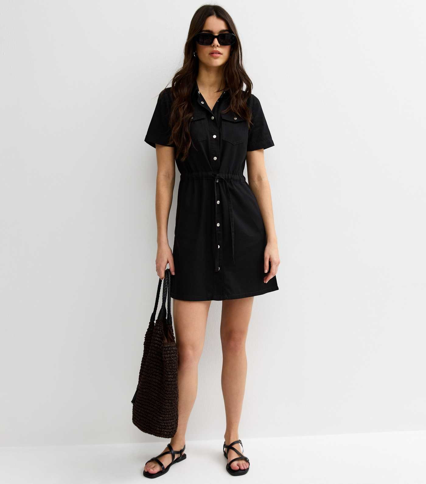 Black Lightweight Denim Shirt A line Mini Dress | New Look | New Look (UK)
