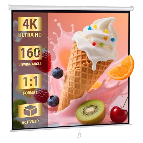 SUPER DEAL 120'' Projector Screen, Retractable Projection Screen Manual Pull Down HD Screen 1:1 Format for Home Cinema Theater Presentation Education Outdoor Indoor Public Display | Amazon (US)