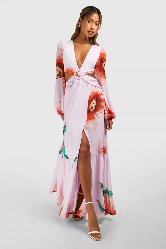 Floral Print Cut Out Maxi Dress | Boohoo.com (UK & IE)