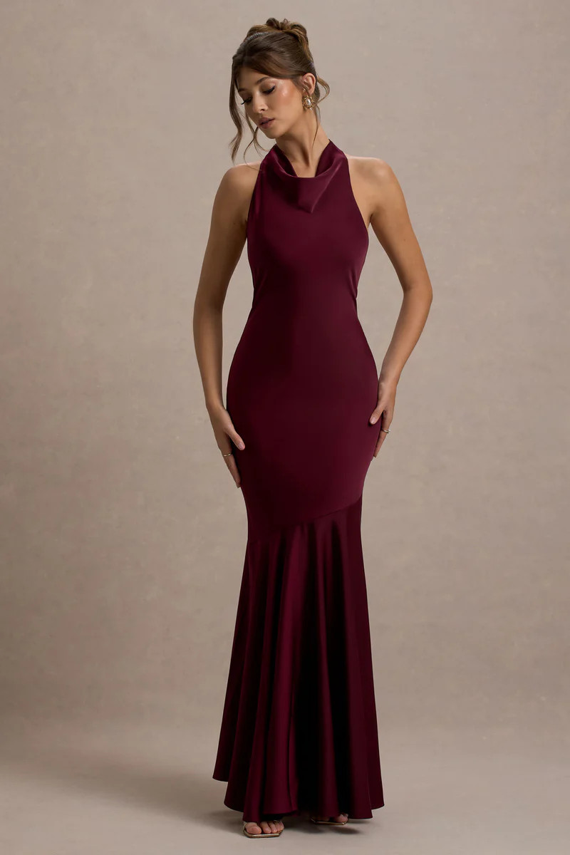 Amelita  Port Satin Cowl-Neck  Maxi Dress | Club L London