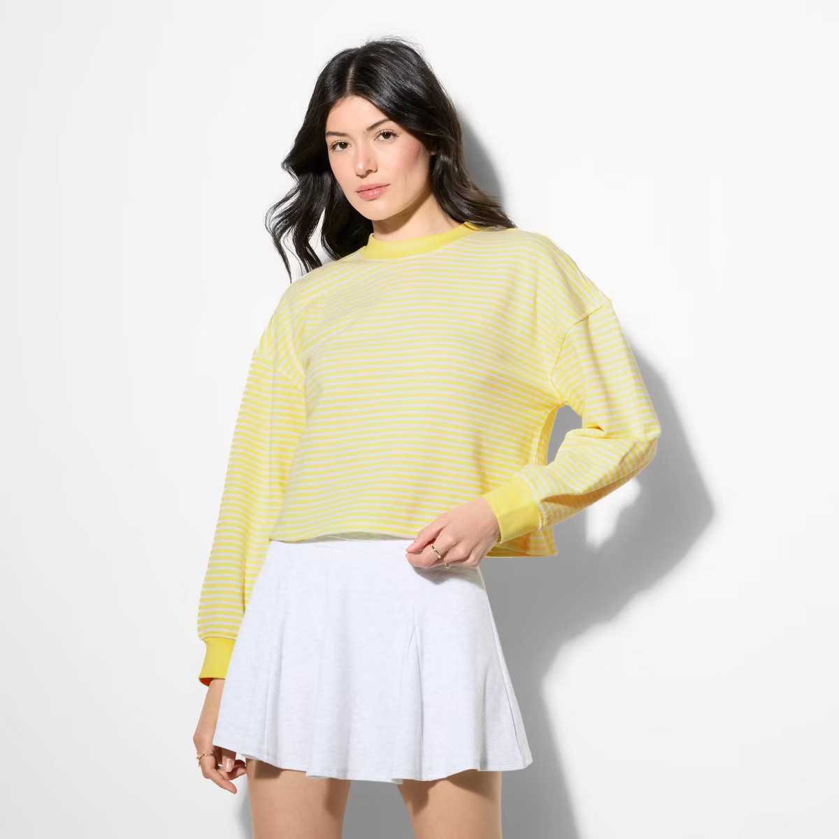 Women's French Terry Sweatshirt - Wild Fable™ Lemon Yellow Striped XXS | Target