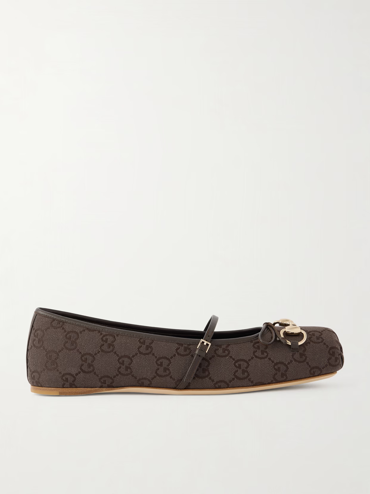 Gucci - Horsebit-embellished Bow-detailed Canvas-jacquard Ballet Flats - Brown | NET-A-PORTER (US)