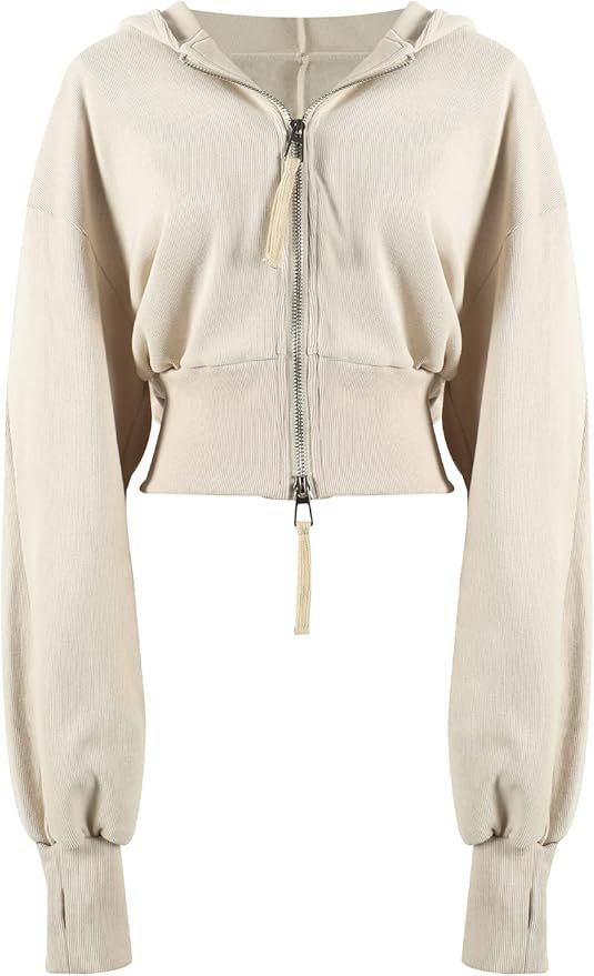 Gihuo Women Cropped Zip Up Hoodie Crop Workout Jacket Athletic Casual Long Sleeve Sweatshirts Top... | Amazon (US)