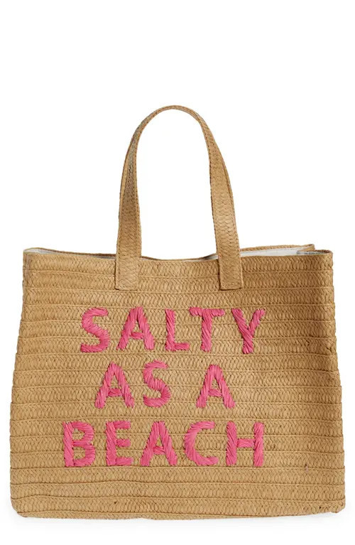BTB Los Angeles Salty as a Beach Straw Tote in Sand/Fuchsia at Nordstrom | Nordstrom