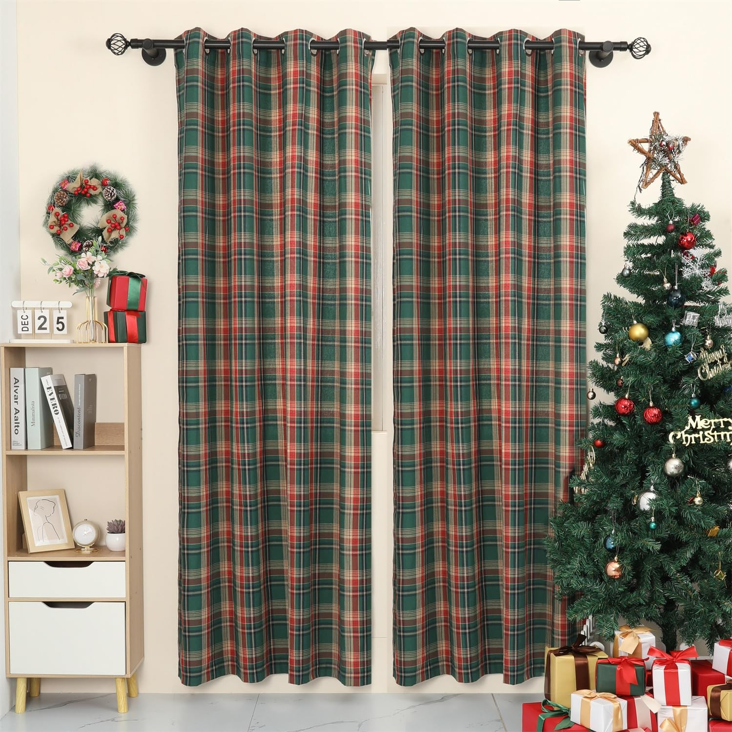 Tartan Curtains Set of 2 Classic Scottish Curtains Semi Blackout Grommets Top Machine Wash, Green... | Amazon (US)