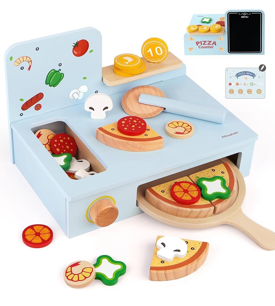 Wooden Pizza Play Set – 24 PCS Slice‑&‑Serve Pretend Play Pizza Toy, Hook‑and‑Loop Cutt... | Amazon (US)
