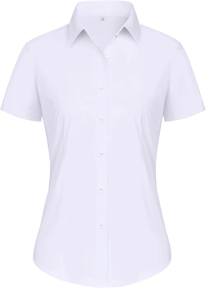 siliteelon Dress Shirts for Women Short Sleeve Cotton Button Down Shirt Basic Button Up Shirt Col... | Amazon (US)