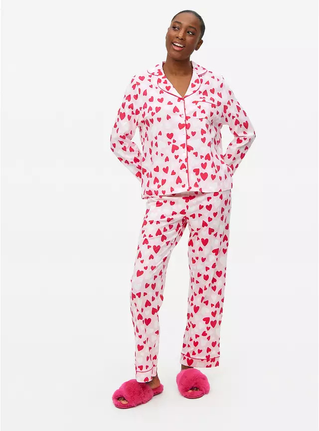 Pink Heart Print Traditional Pyjamas S | Tu Clothing