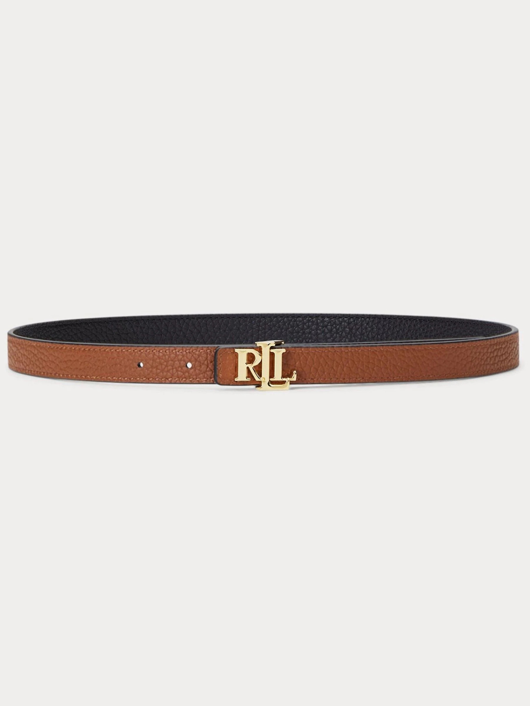 Lauren Ralph Lauren Lauren Ralph Lauren Black/Lauren Tan 1.9cm Skinny Logo Reversible Pebbled Leather Belt | Next US