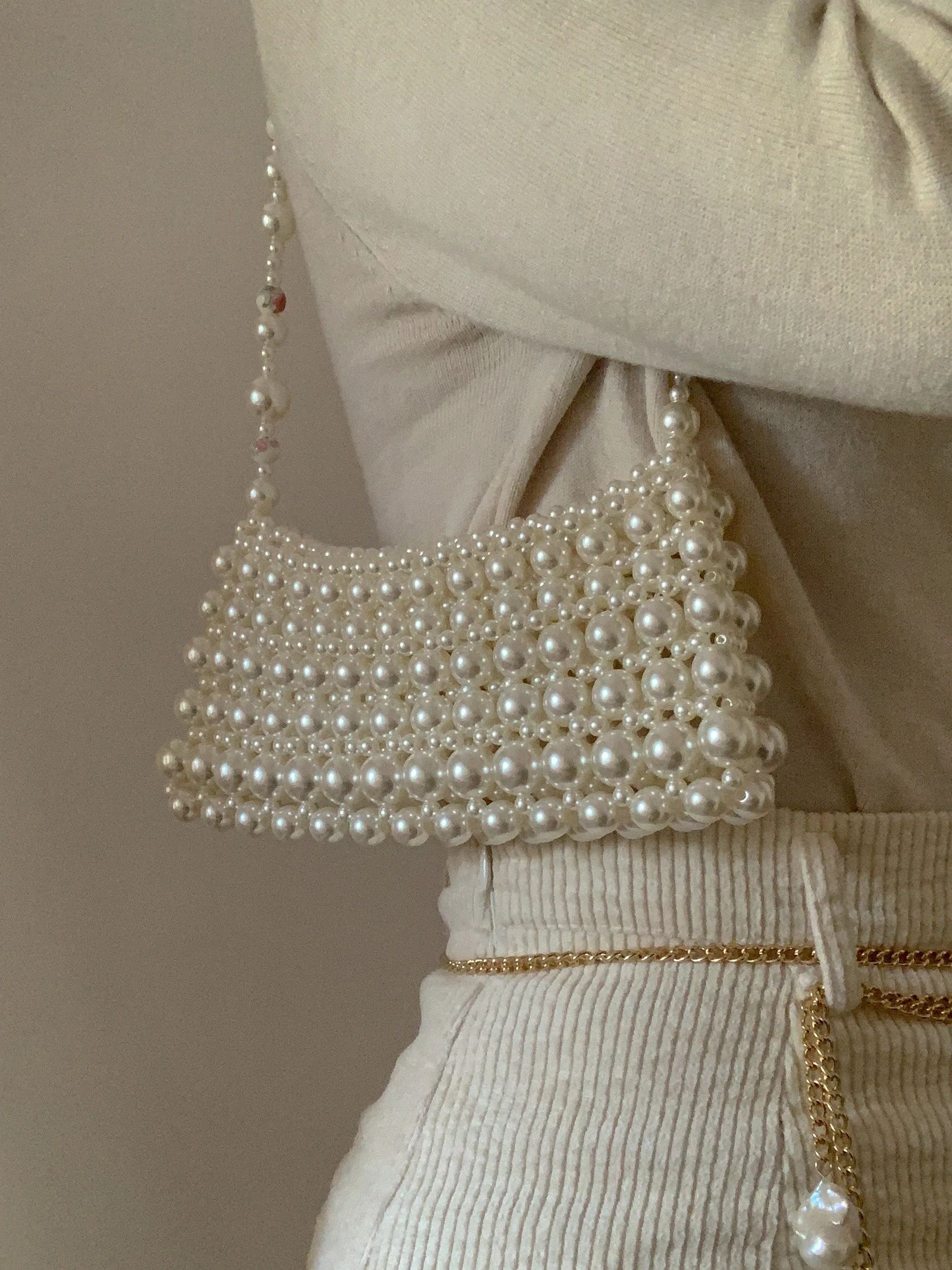 The Juliette Bag in Paeonia Suffruticosa [Noir Doux]: Pearl Beaded Bag, Pearl Baguette Bag, Pearl... | Etsy (US)