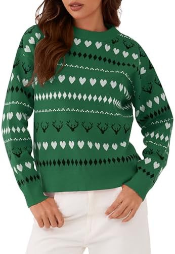 ZAFUL Women's Christmas Cedar Snowflake Trucks Patterns Knitted Sweater Long Sleeve Floral Printe... | Amazon (US)