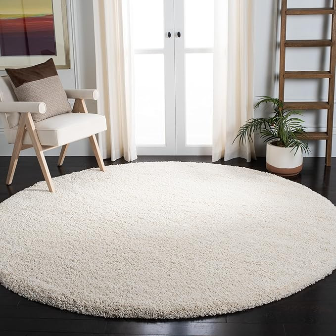 SAFAVIEH Milan Shag Collection Area Rug - 8' Round, Ivory, Solid Design, Non-Shedding & Easy Care... | Amazon (US)