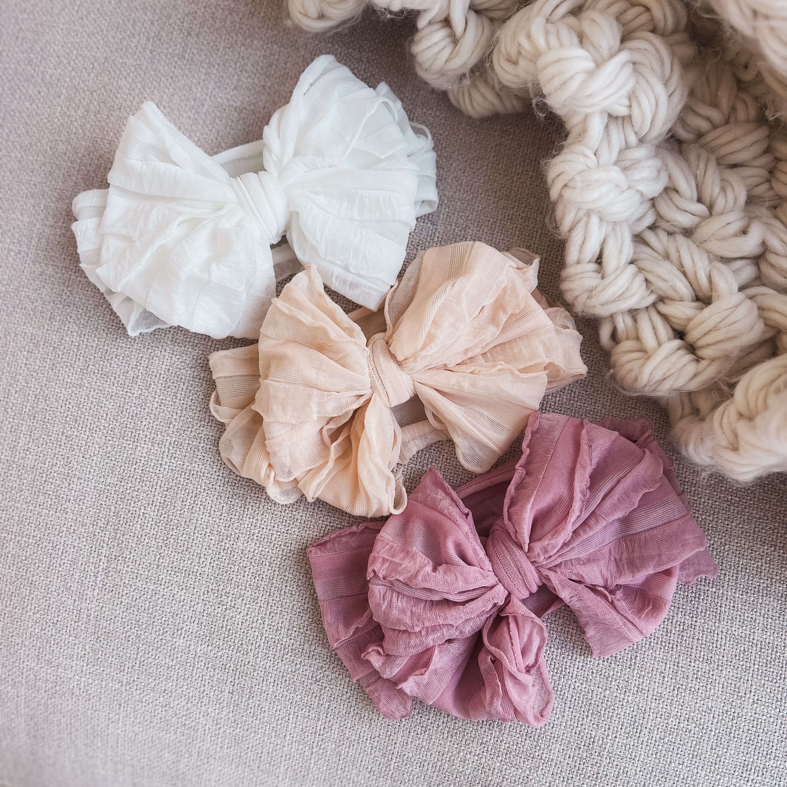 Large Ruffle Knit Bow | Caden Lane