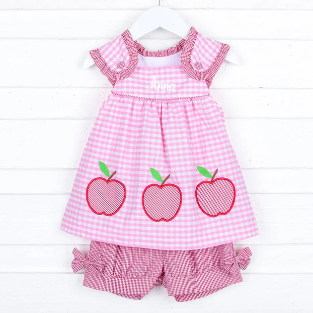 Apple Light Pink Gingham Lulu Short Set | Classic Whimsy