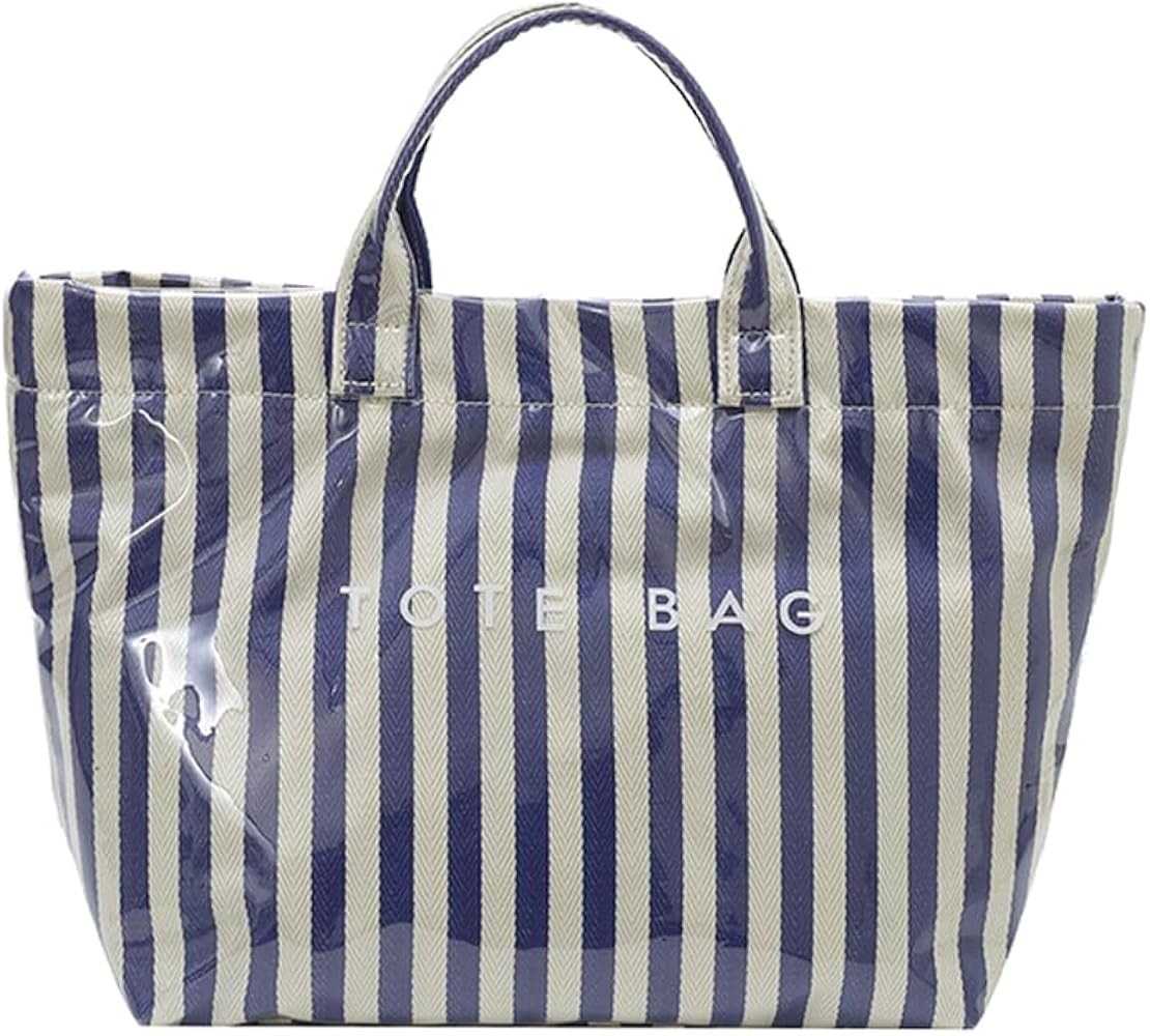 Lushandy Striped PVC Tote Bag for Women, Waterproof Plastic Tote Bag for Beach Pool Large Top Han... | Amazon (US)