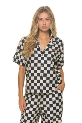 UNISEX COTTON LUXE POPLIN RESORT SHIRT - VINTAGE BLACK // CHECKERED | Aviator Nation