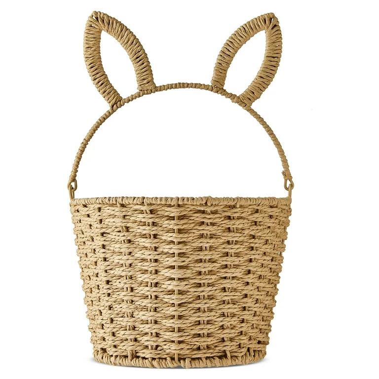 Round Bunny Ear Handle Paper Basket, Beige, 9" x 6.5", Easter by Way To Celebrate | Walmart (US)