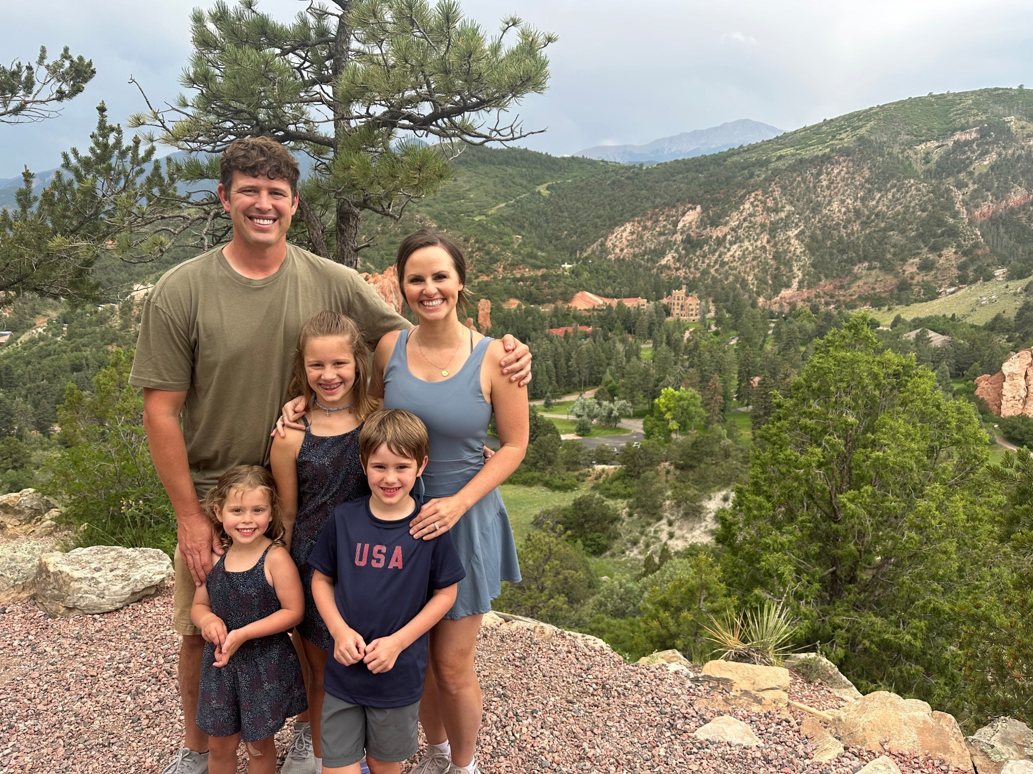 Family outfits for going on a hike! Wore my athletic dress with built in biker shorts and it was perfect. Dresses the girls in their matching rompers with built in brief liner! Great outfits for a hot and active summer day!!

#LTKActive #LTKFamily #LTKKids