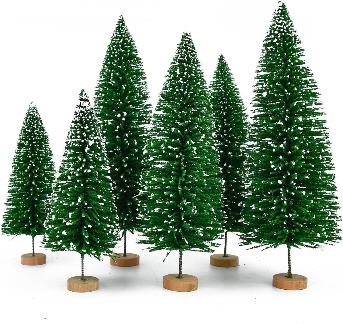 6 PCS Artificial Mini Christmas Trees(Green), Upgrade Sisal Snow Frost Trees with Wood Base Bottl... | Amazon (US)