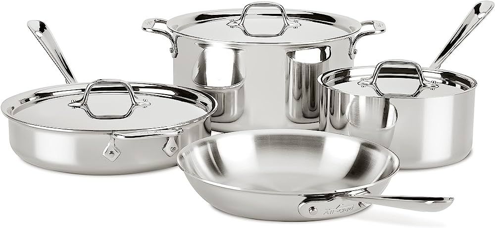 All-Clad D3 3-Ply Stainless Steel Cookware Set 7 Piece Induction Oven Broil Safe 600F Pots and Pa... | Amazon (US)